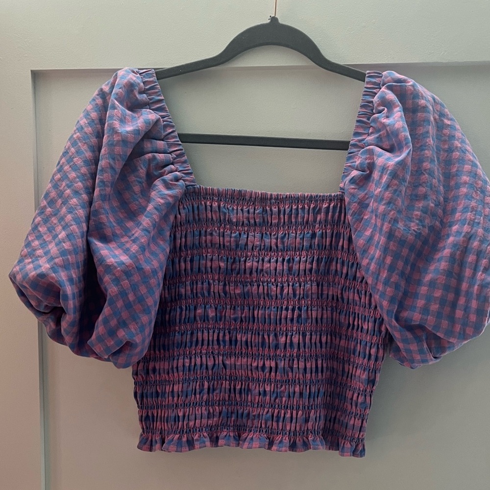 Endless Rose gingham puff sleeve smocked top - Picture 5 of 6